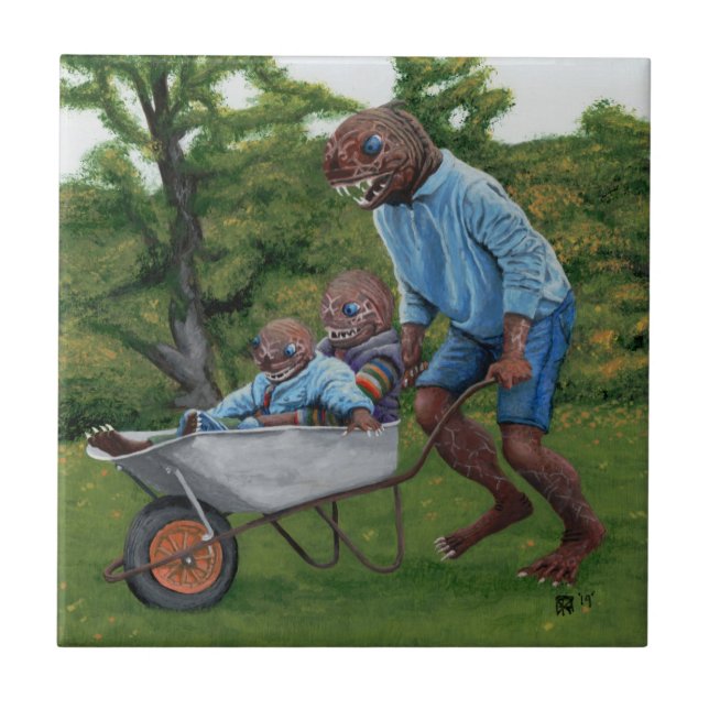 Fish Man Autumn Fantasy Art Keramik Tile Fliese (Vorderseite)