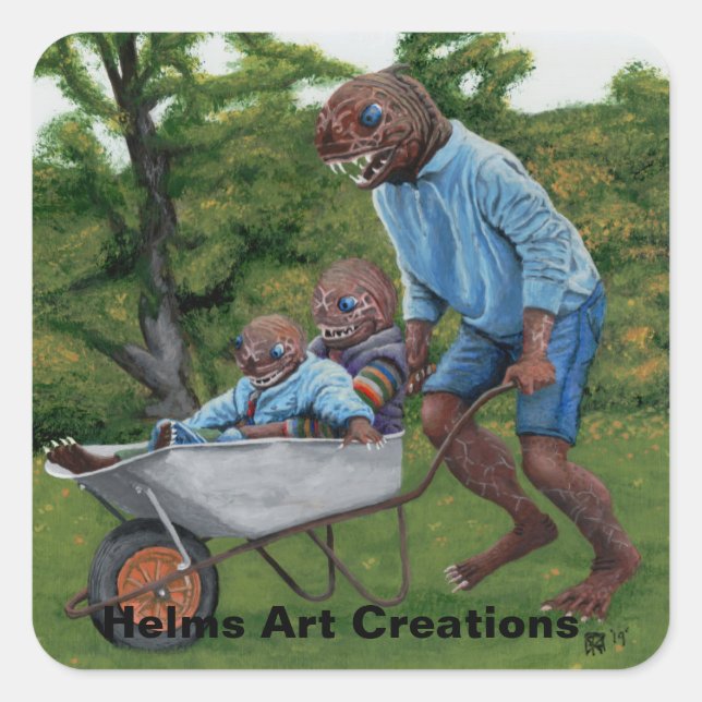 Fish Man Autumn Fun Fantasy Art Stickers (Vorderseite)