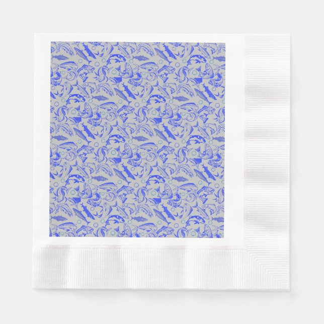 Fish pattern blue 10.b Lgrey BG Serviette (Vorderseite)