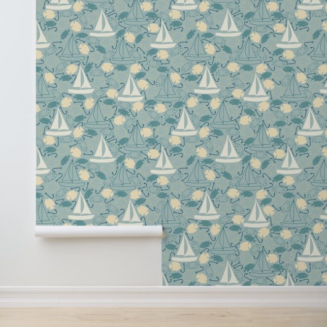 Fish Sailboat Sea Life Pattern Tapete (Anwendung)