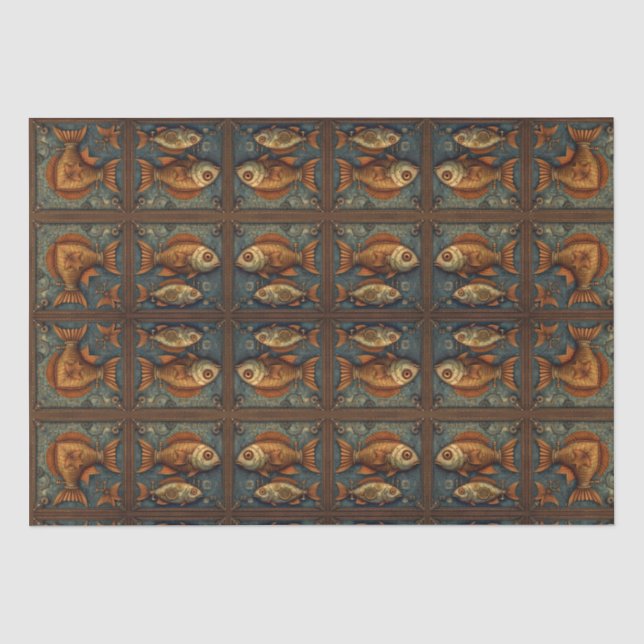 Fish Steampunk Green und Golden Brown Seidenpapier (Vorderseite)
