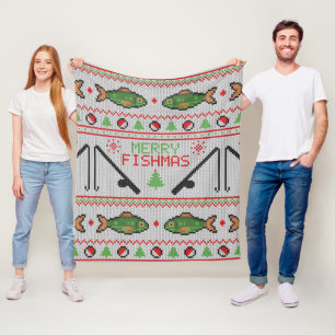Fish Ugly Christmas Sweater Fleecedecke