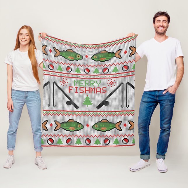 Fish Ugly Christmas Sweater Fleecedecke (Beispiel)