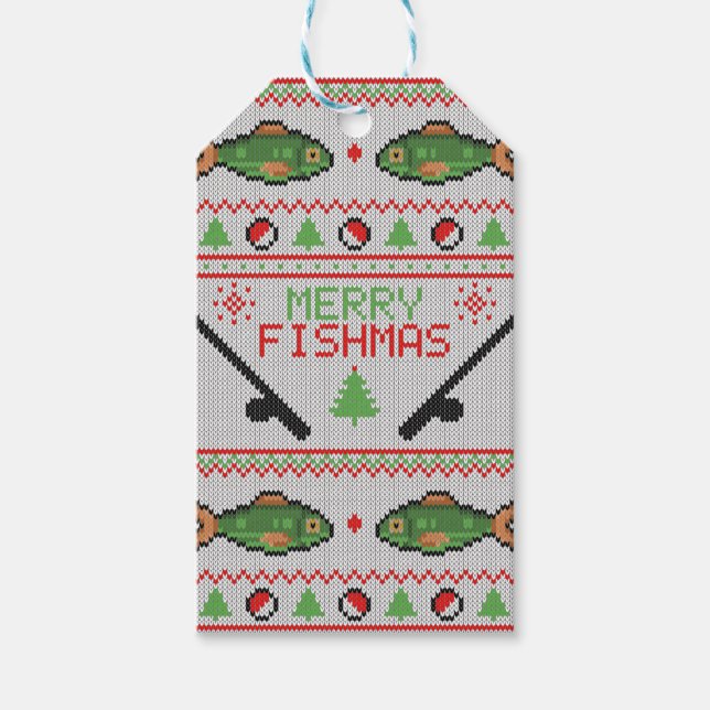 Fish Ugly Christmas Sweater Geschenkanhänger (Vorderseite)