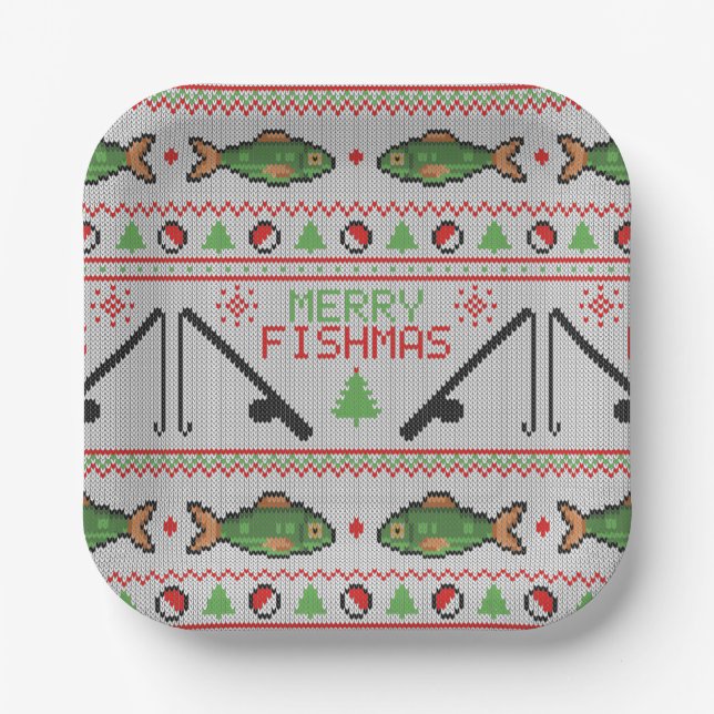 Fish Ugly Christmas Sweater Pappteller (Vorderseite)