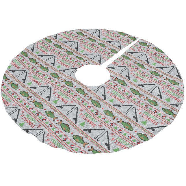 Fish Ugly Christmas Sweater Polyester Weihnachtsbaumdecke (Schrägansicht)