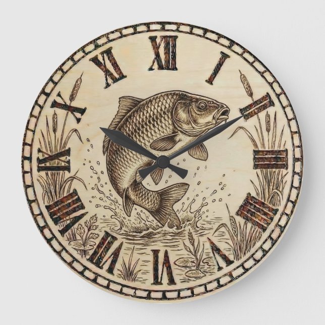 Fish Wall Clock Große Wanduhr (Vorderseite)