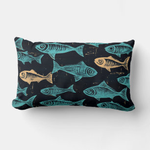 Fish Woodcut Throw Kissen