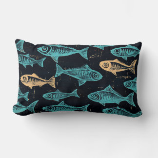 Fish Woodcut Throw Kissen