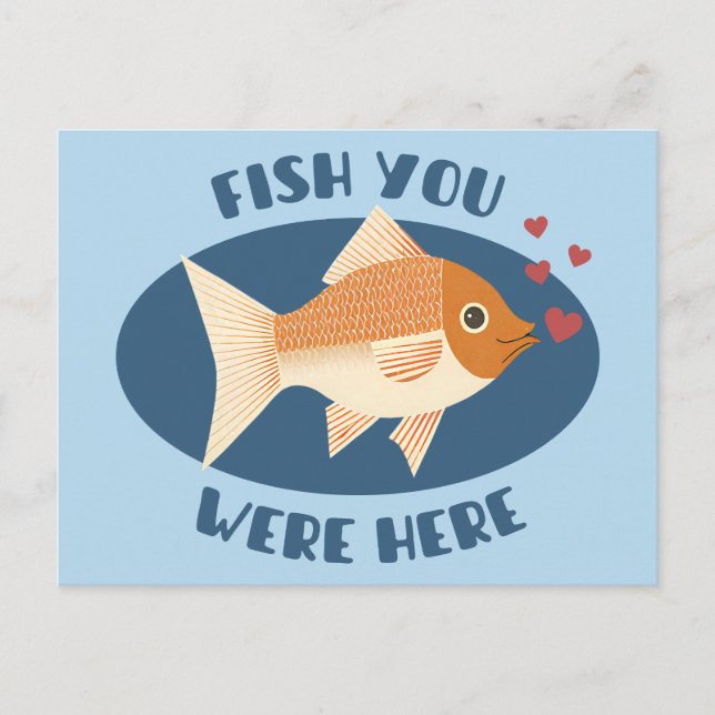 Fish you were here - romantischer Fisch Postkarte (Vorderseite)