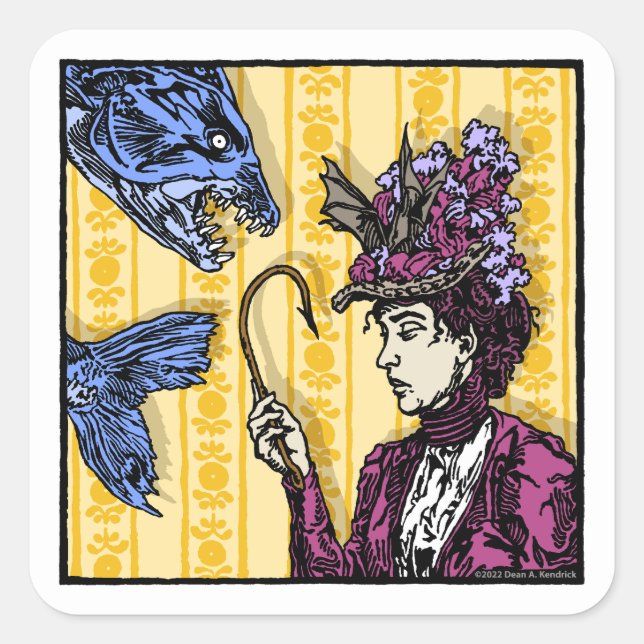 Fishaken - Pop Goth Nightmare Surreal Quadratischer Aufkleber (Vorderseite)