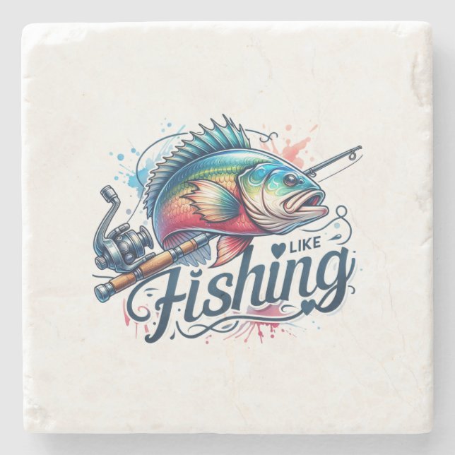 Fisher Geschenk I like Fishing Steinuntersetzer (Vorderseite)