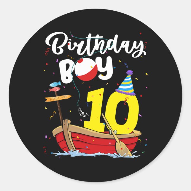 Fisherman 10th Birthday Boy Fishing 10 Year Old Runder Aufkleber (Vorderseite)