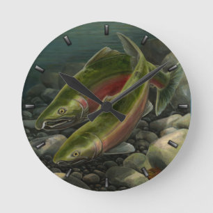 Fisherman Clock Coho Salmon Fish Wall Clocks Ohrs Runde Wanduhr