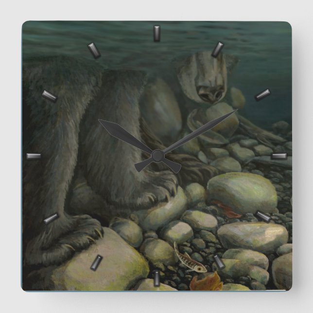 Fisherman Clock Fishing Bear Wall Clocks Gifts Quadratische Wanduhr (Vorderseite)