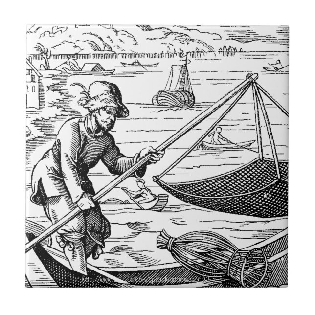 "Fisherman des Vintagen 16. Jahrhunderts" Fliese (Vorderseite)