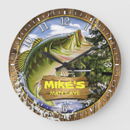 Fisherman Man Cave Bass Lure personalizable Clock Große Wanduhr