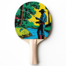 Fisherman on Riverbank Ping Pong Paddle