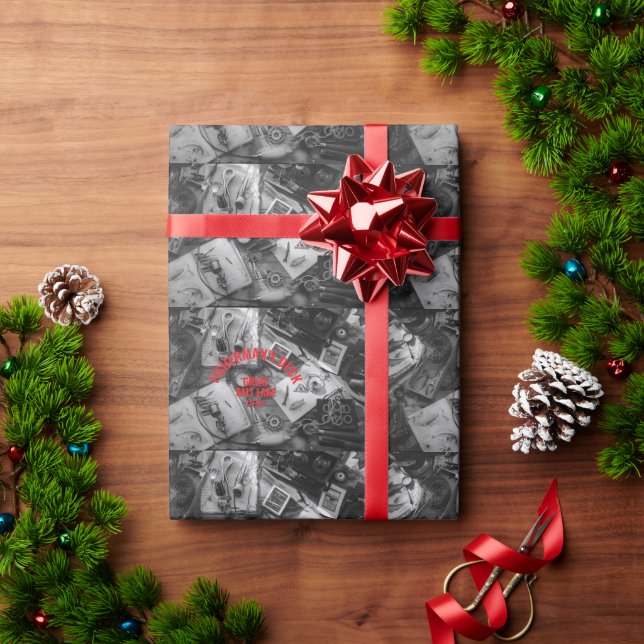 Fisherman’s Deck Black and White Wrapping Paper Geschenkpapier (Feiertagsgeschenk)