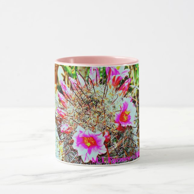 Fishhook-Kaktus mit Rosa blüht Tasse (Zentrum)