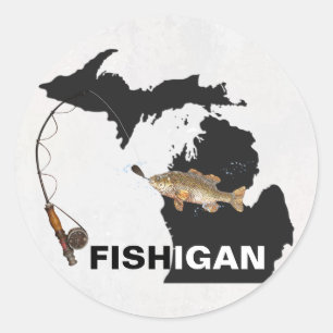 FISHIGAN schwarze Kontur für Sportfischen Runder Aufkleber