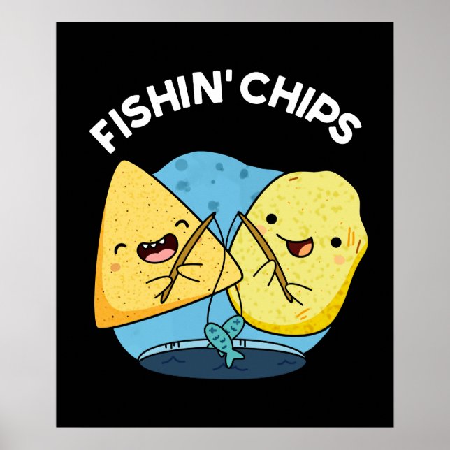 Fishin Chips Funny Food Pub Dark BG Poster (Vorne)