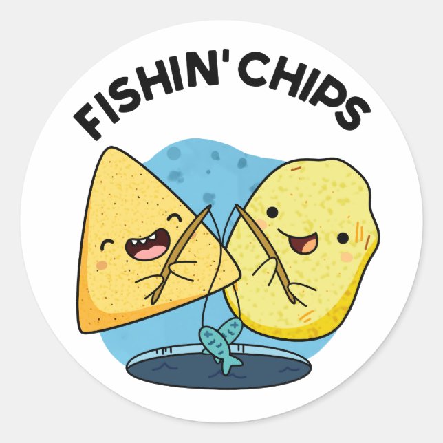 Fishin Chips Funny Food Puff Runder Aufkleber (Vorderseite)
