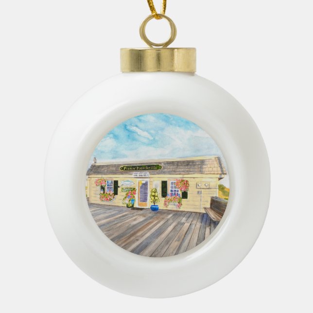 Fishin' Pier Grille Keramik Ball Ornament (Vorderseite)