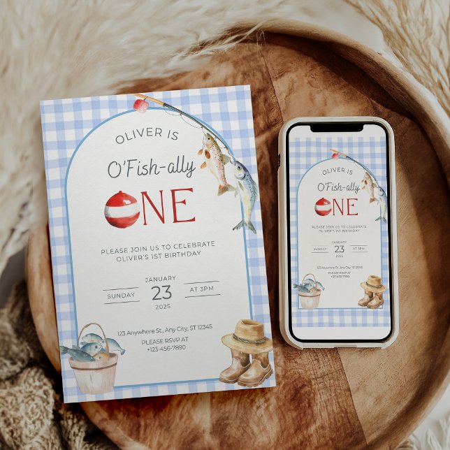 Fishing 1st Birthday Invitation O Fishally One  (Créateur téléchargé)