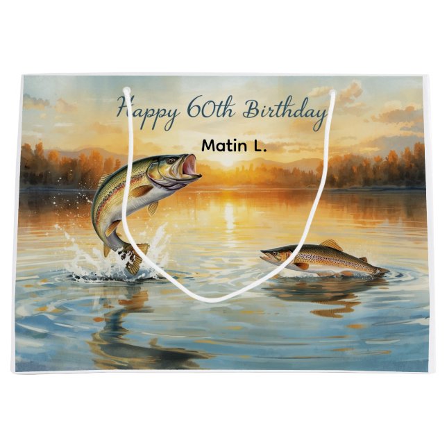 Fishing 60th Birthday  Große Geschenktüte (Vorderseite)