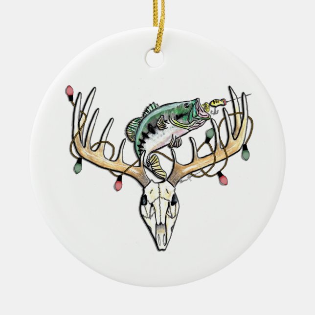 Fishing and Hunting Bass and Deer Keramik Ornament (Vorne)