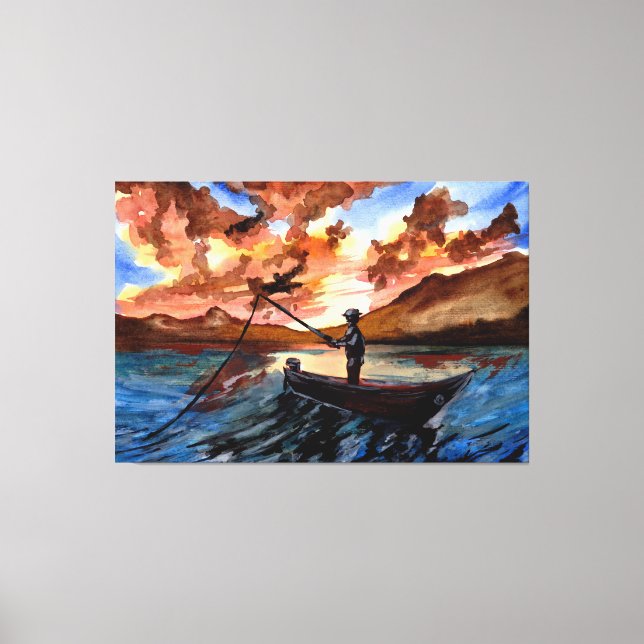 Fishing at Sunset Leinwanddruck (Vorderseite)