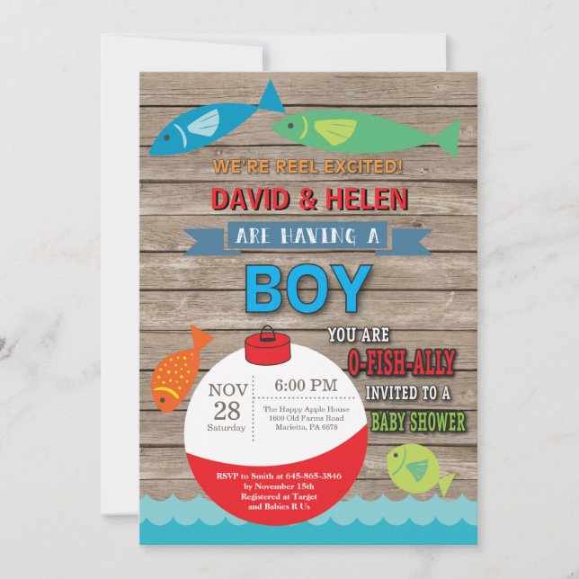 Fishing Baby Showeinladung Boy Fish Einladung (Vorderseite)