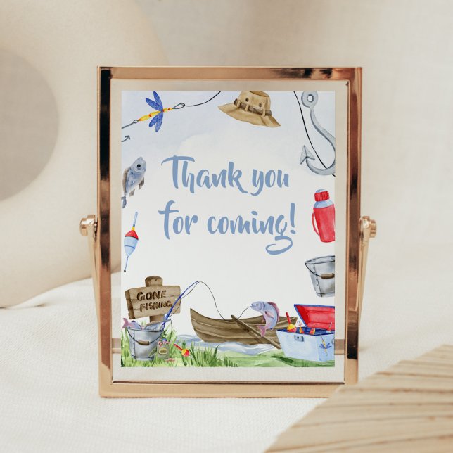 Fishing Baby Shower Vielen Dank für Ihr Kommen Poster (Little Fisherman Baby Shower Thank you for Coming Sign)