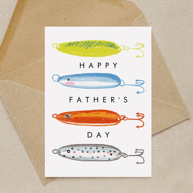 Fishing Bait Happy Vatertag Karte (Fishing bait illustration Happy Father's Day greeting card.)