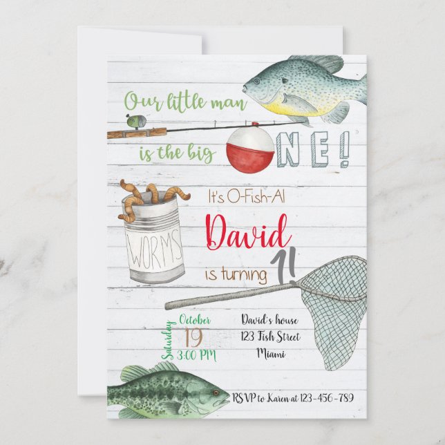 Fishing Birthday Invitation, Fishing Invitation, Einladung (Vorderseite)