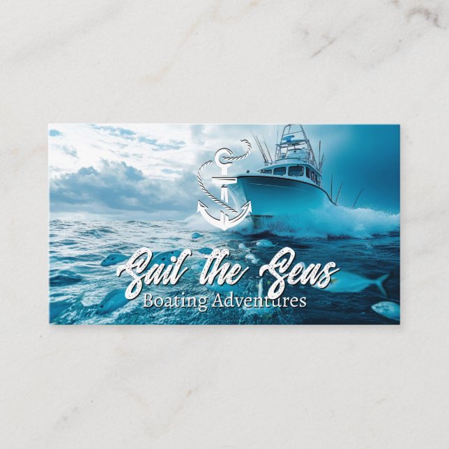 Fishing Boat in the Seas | Anchor Logo Visitenkarte (Vorderseite)