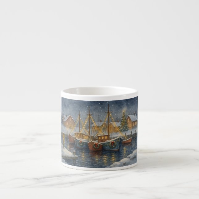 Fishing Boats in Harbor Christmas Espressotasse (Vorderseite)