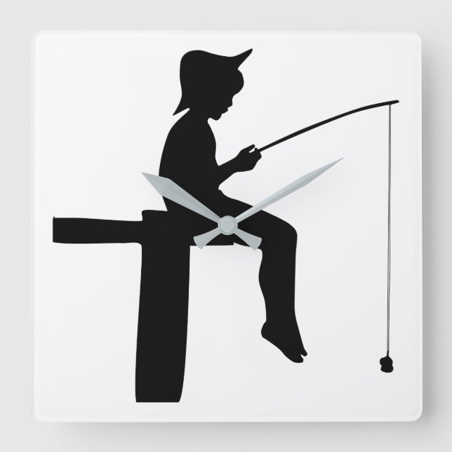 Fishing Boy Silhouette Quadratische Wanduhr (Vorderseite)