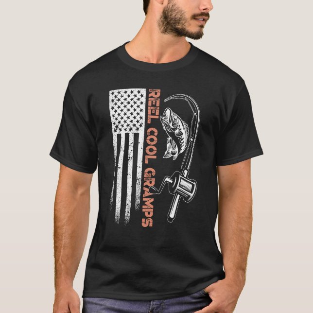 Fishing Camouflage American Flag Fish Reel cool Gr T-Shirt (Vorderseite)