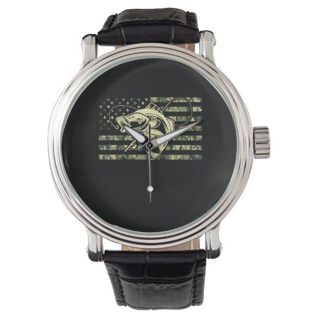 Fishing Camouflage USA Flag Bass Fisher Armbanduhr (Vorderseite)