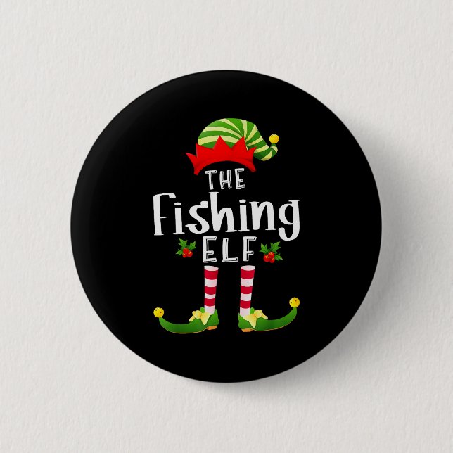 Fishing Christmas Elf Matching Pajama X-mas Party  Button (Vorderseite)