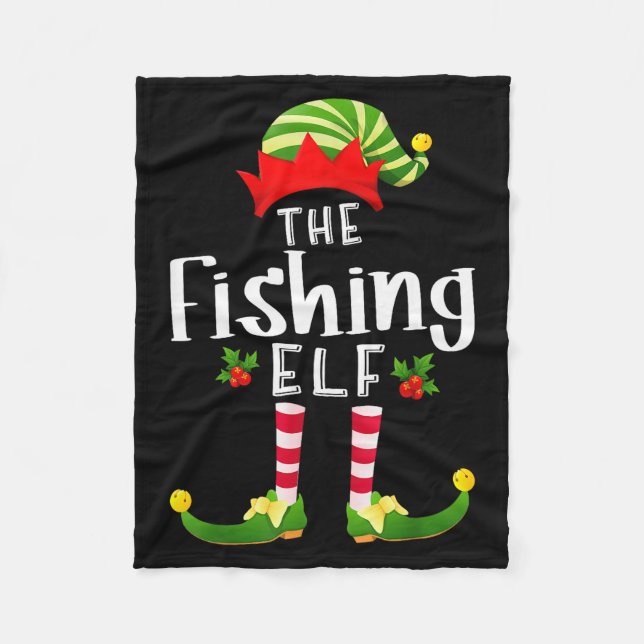 Fishing Christmas Elf Matching Pajama X-mas Party  Fleecedecke (Vorderseite)