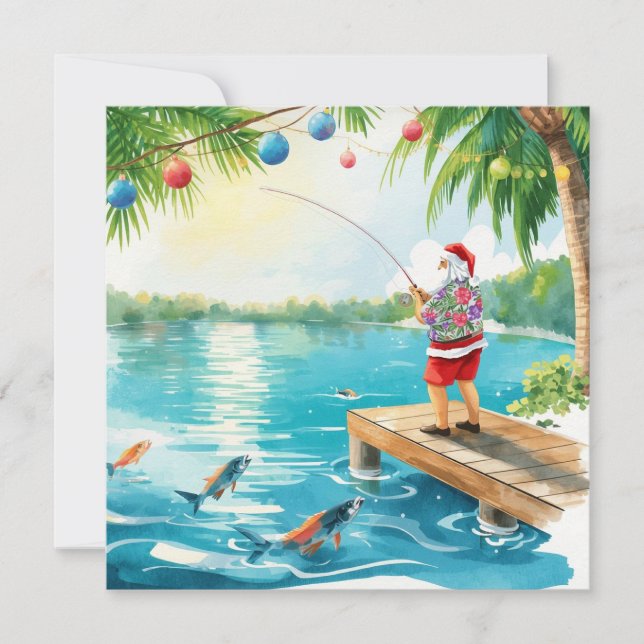 Fishing Christmas with Santa Claus  Feiertagskarte (Vorderseite)