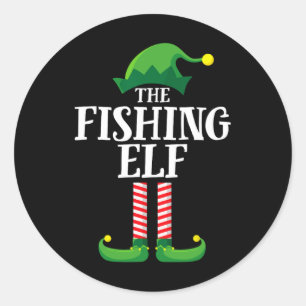Fishing Elf passende Familientruppe Weihnachtsfeie Runder Aufkleber