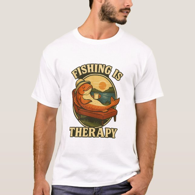 Fishing Is Therapy | Funny Fish Couch Art T-Shirt (Vorderseite)