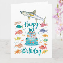 Fishing Lover 80th Birthday Watercolor Karte