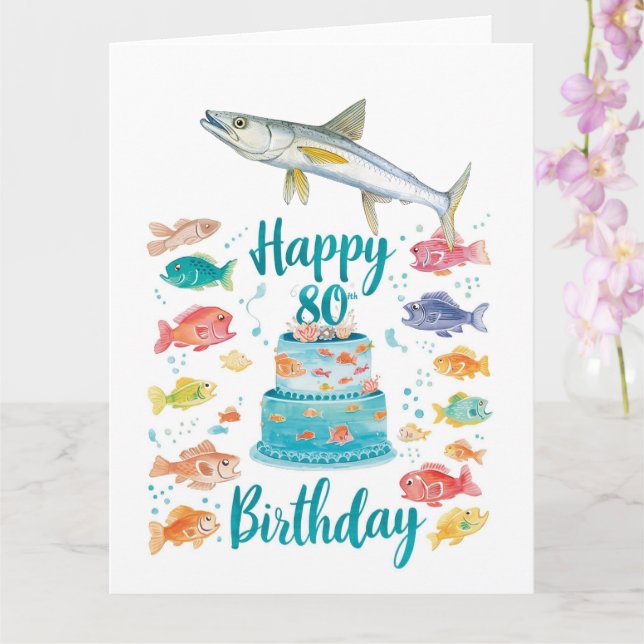Fishing Lover 80th Birthday Watercolor  Karte (Orchidee)