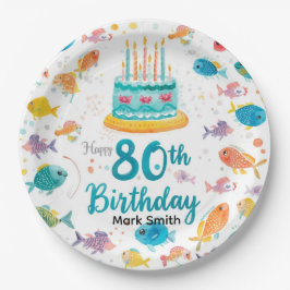 Fishing Lover 80th Birthday Watercolor Pappteller
