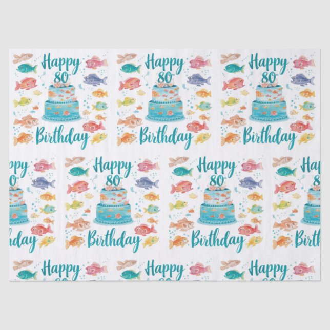 Fishing Lover 80th Birthday Watercolor  Seidenpapier (Vorderseite)